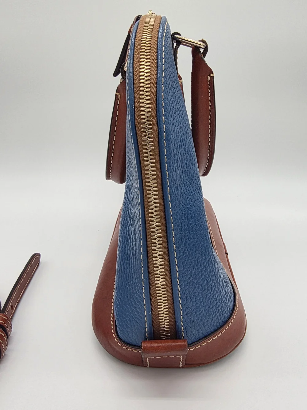 Dooney & Bourke Blue and Brown Leather Dome Satchel with Strap